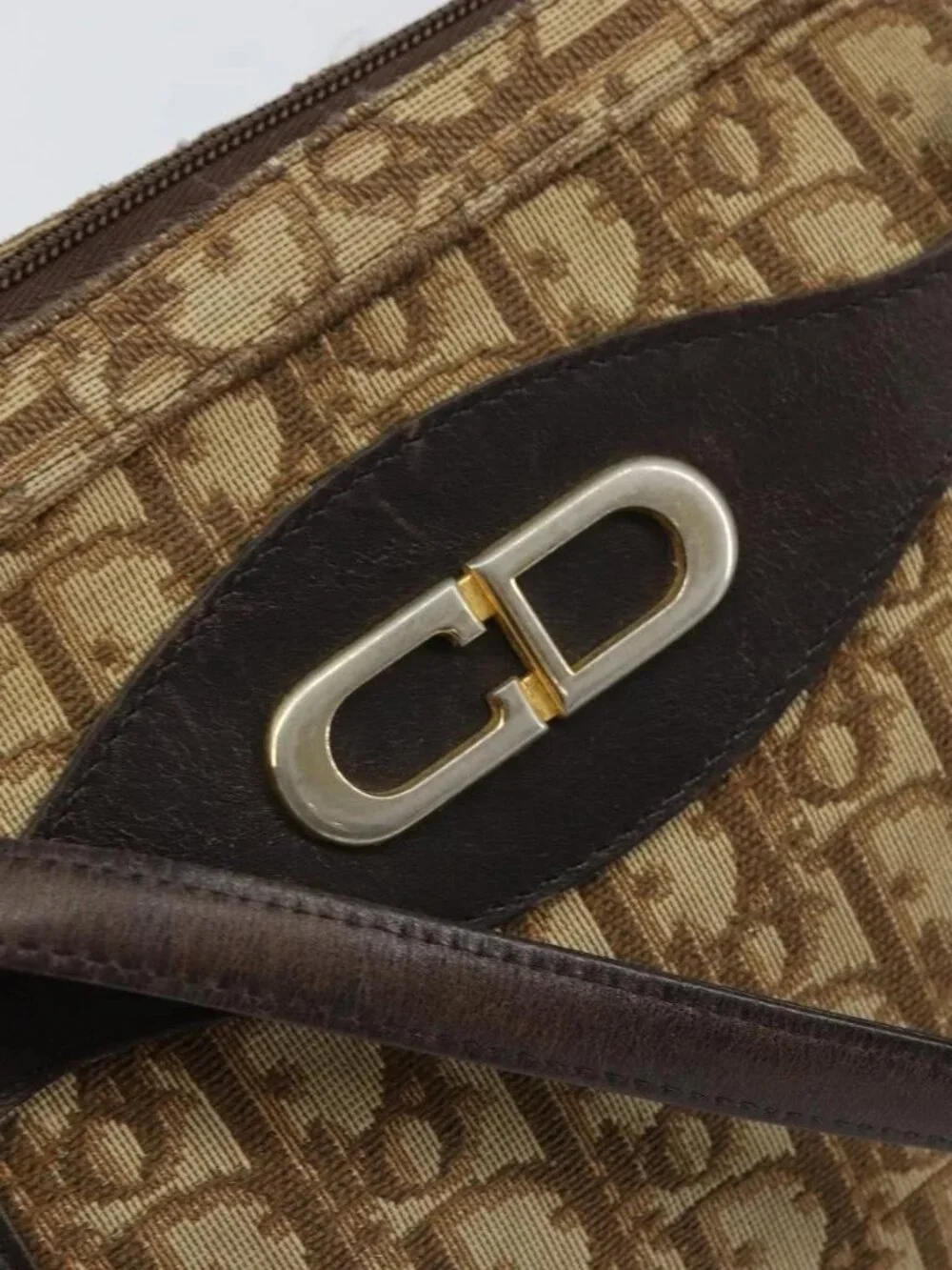 Christian Dior Trotter Canvas Hand Bag Beige Gold Auth 157140 - Picture 10 of 16
